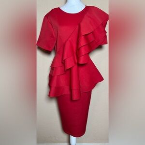 Chic Asymmetrical Red Ruffle Dress